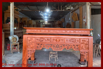 Bàn thờ gia tiên gỗ hương đá chạm khắc hoa sen